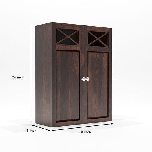 Yelric Solid Sheesham Wood Wall Mounted Kitchen Cabinet | 2-Door Unit With Storage (Walnut Finish)