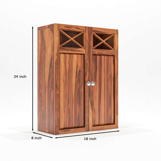 Yelric Solid Sheesham Wood Wall Mounted Kitchen Cabinet | 2-Door Unit With Storage (Honey Finish)