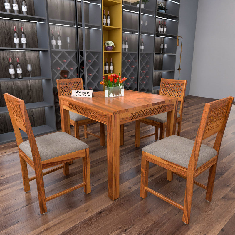 Velora Sheesham Wood Dining Set 4 Seater (Honey Finish)