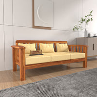 Raiden 3 Seater Solid Wood Sofa (Honey Finish)