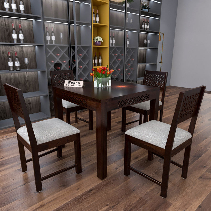 Velora Sheesham Wood Dining Set 4 Seater (Walnut Finish)