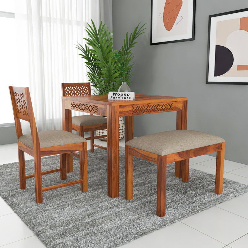 Velora Sheesham Wood Dining Set 4 Seater With Bench (Honey Finish)