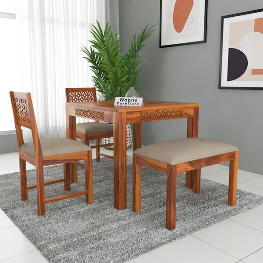 Velora Sheesham Wood Dining Set 4 Seater With Bench (Honey Finish)