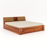 Putaeorn Sheesham Wood King Size Bed With Storage (Honey Finish)