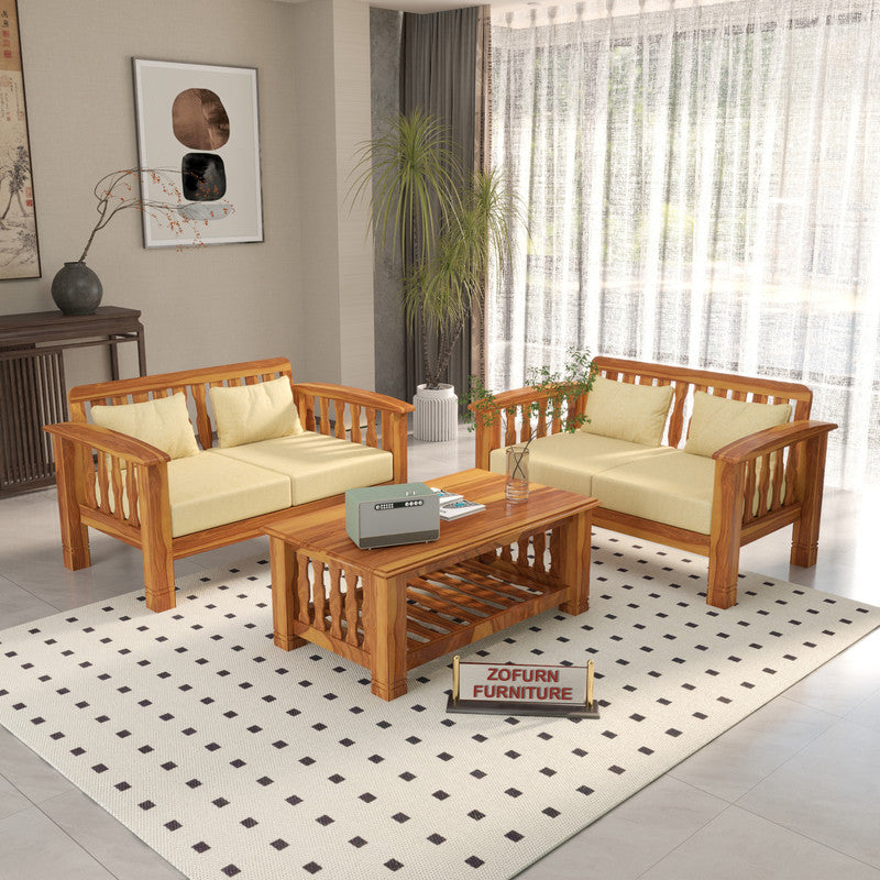 Raiden 4 Seater Solid Wood Sofa (Honey Finish)