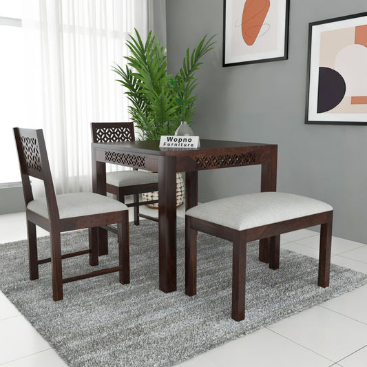Velora Sheesham Wood Dining Set 4 Seater With Bench (Walnut Finish)