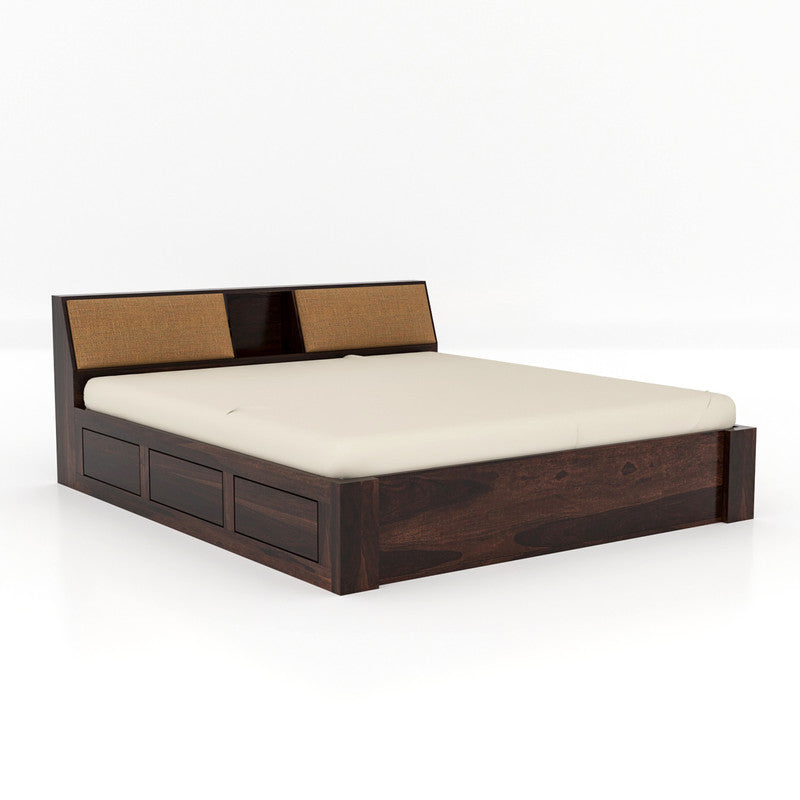 Putaeorn Sheesham Wood King Size Bed With Storage (Walnut Finish)