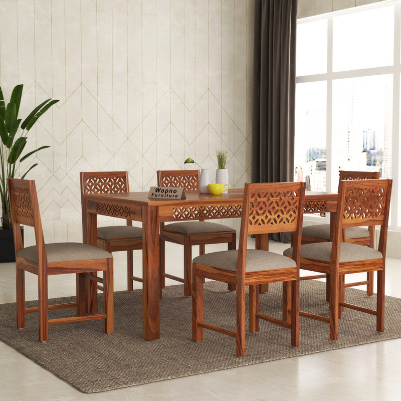 Velora Sheesham Wood Dining Set 6 Seater (Honey Finish)