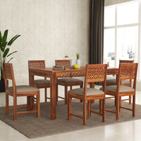 Velora Sheesham Wood Dining Set 6 Seater (Honey Finish)