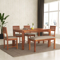 Velora Sheesham Wood Dining Set 6 Seater With Bench (Honey Finish)