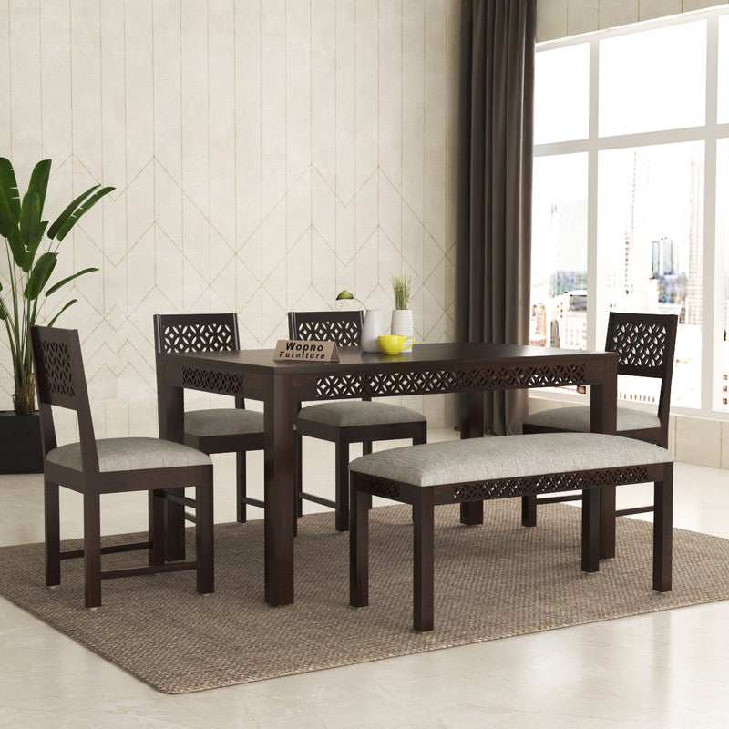 Velora Sheesham Wood Dining Set 6 Seater With Bench (Walnut Finish)