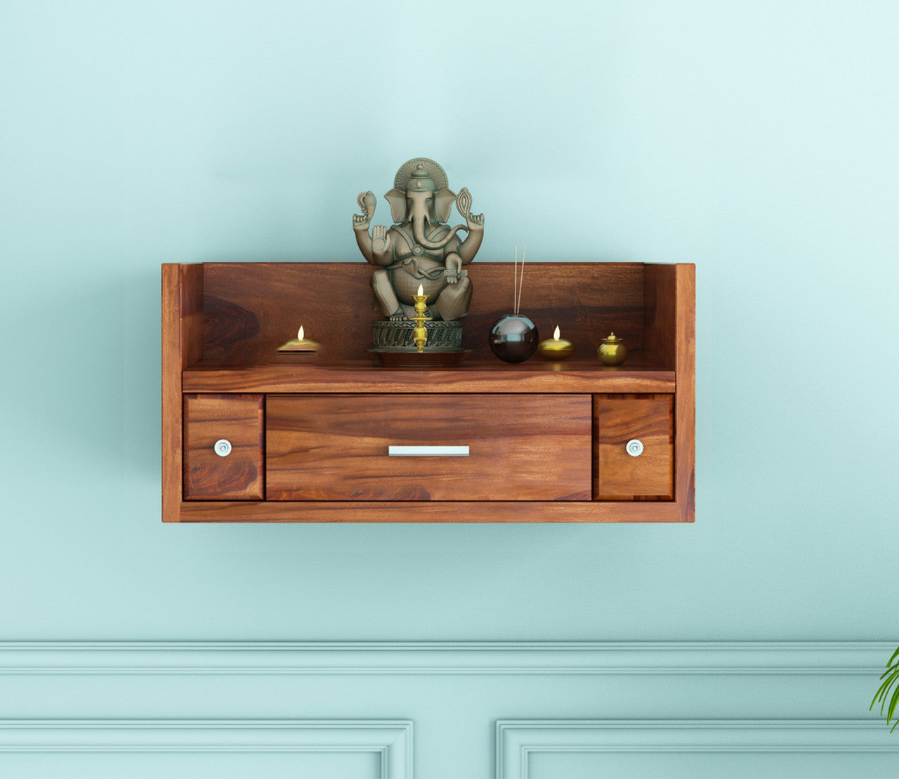 Gualvoiael Sheesham Wood Home Temple (Honey Finish)