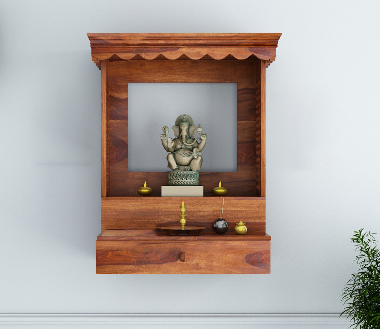 Pirvoeth Sheesham Wood Home Temple (Honey Finish)