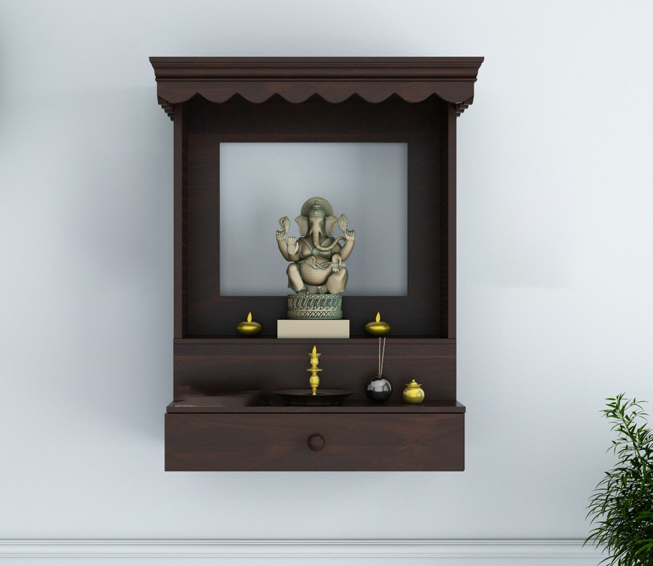 Pirvoeth Sheesham Wood Home Temple (Honey Finish)