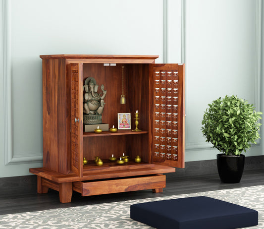 Fitheorin Sheesham Wood Home Temple (Honey Finish)