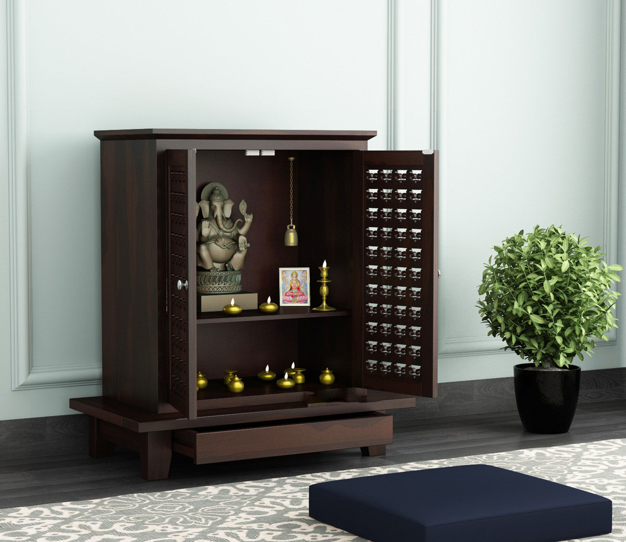 Fitheorin Sheesham Wood Home Temple (Honey Finish)