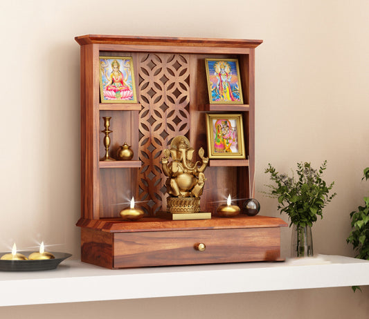 Jeaxouion Sheesham Wood Home Temple (Honey Finish)