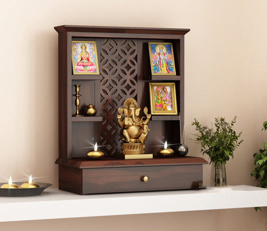 Jeaxouion Sheesham Wood Home Temple (Honey Finish)