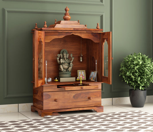 Xerior Sheesham Wood Home Temple (Honey Finish)