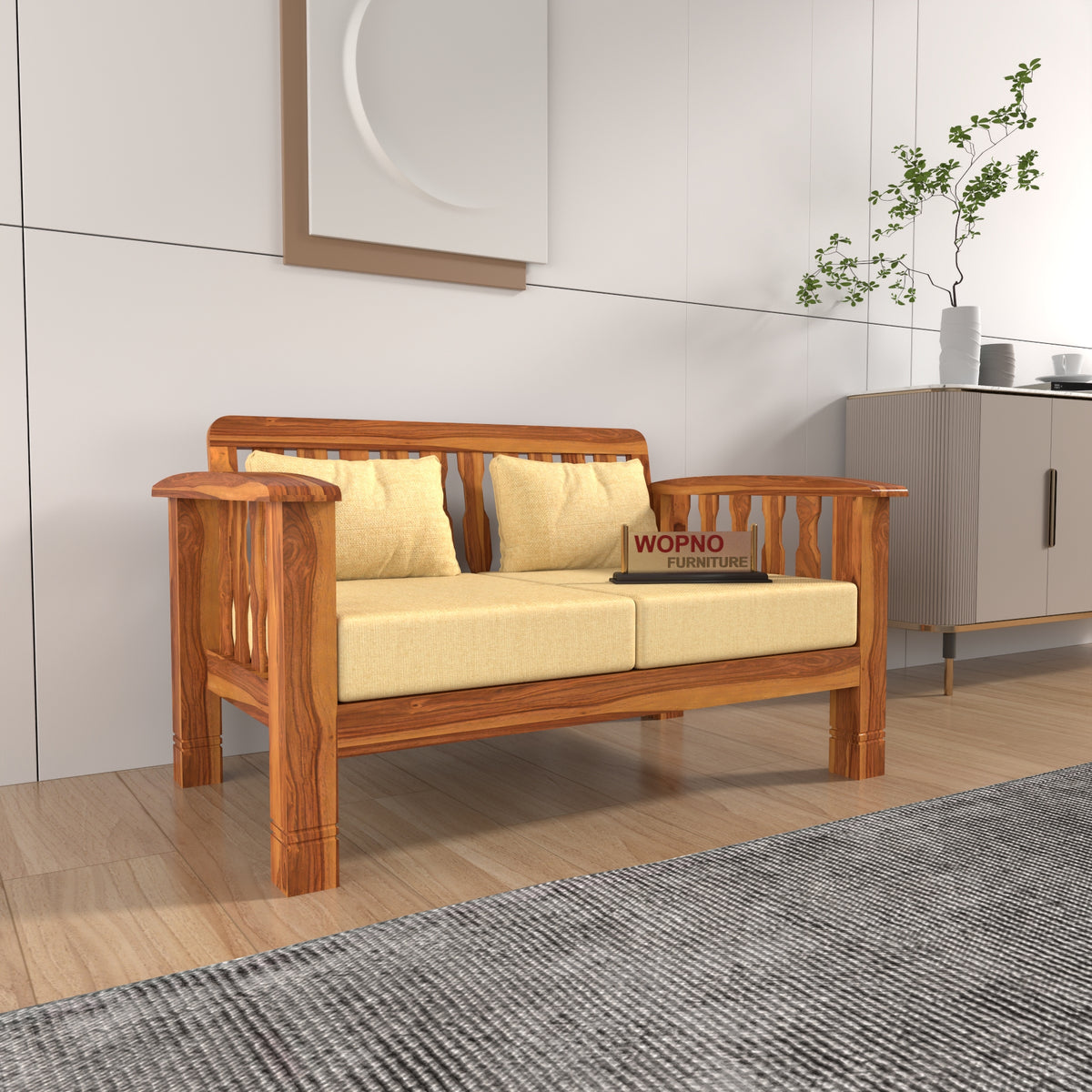 Raiden 2 Seater Solid Wood Sofa (Honey Finish)