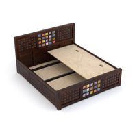 Eltrion Sheesham Wood Queen Size Bed With Storage (Walnut Finish)