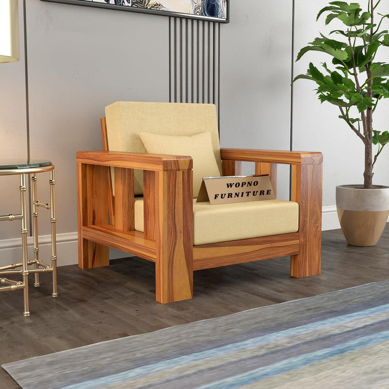 Zyvora 1 Seater Solid Wood Sofa (Honey Finish)