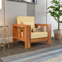 Zyvora 1 Seater Solid Wood Sofa (Honey Finish)