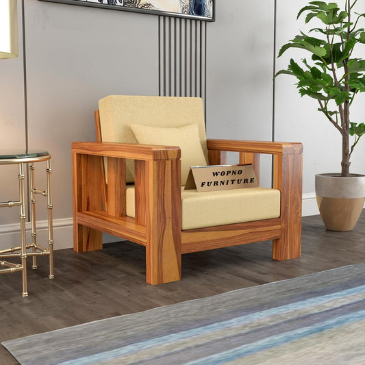 Zyvora 1 Seater Solid Wood Sofa (Honey Finish)