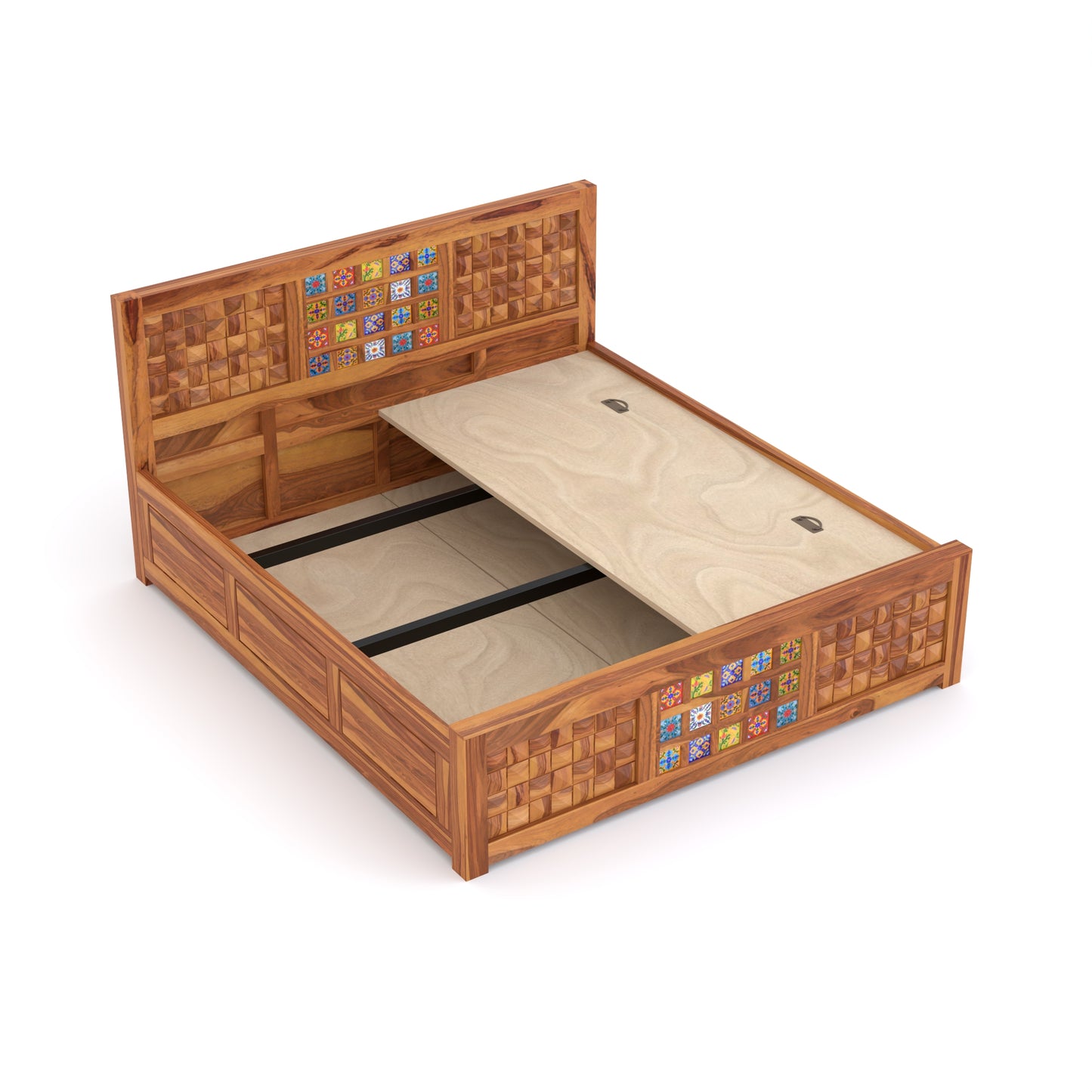 Eltrion Sheesham Wood King Size Bed With Storage (Honey Finish)