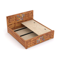 Eltrion Sheesham Wood King Size Bed With Storage (Honey Finish)