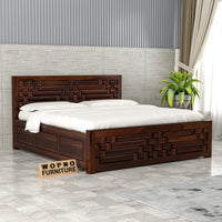 Durello Sheesham Wood Queen Size Bed With Storage (Walnut Finish)