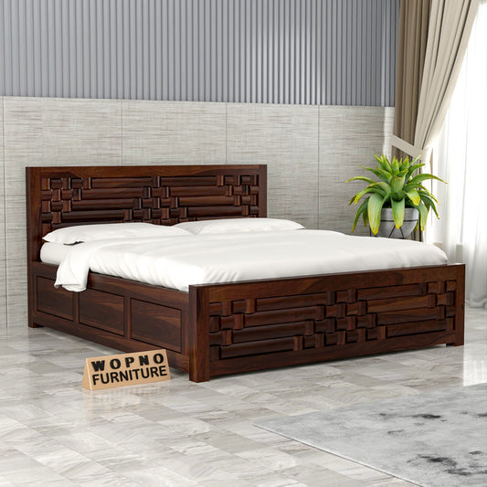 Durello Sheesham Wood Queen Size Bed With Storage (Walnut Finish)