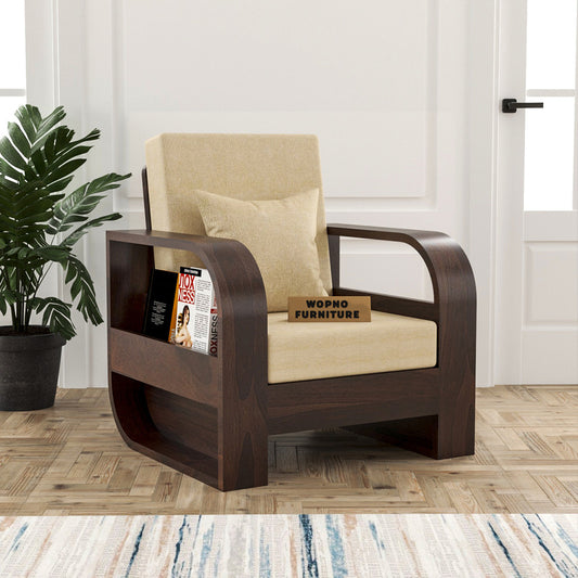 Curve 1 Seater Solid Wood Sofa (Walnut Finish)