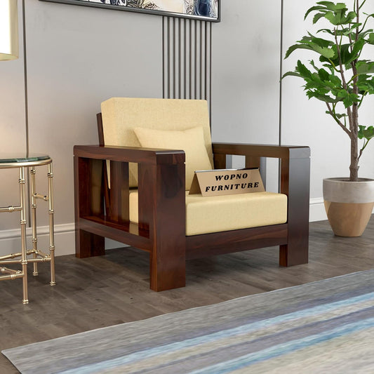 Zyvora 1 Seater Solid Wood Sofa (Walnut Finish)