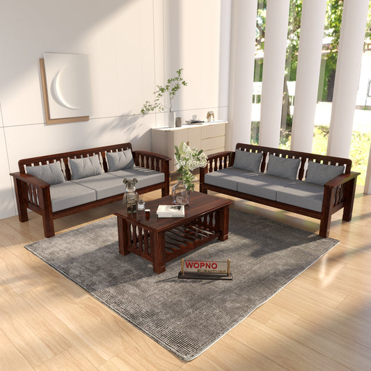 Raiden 3+3 Seater Solid Wood Sofa (Walnut Finish)