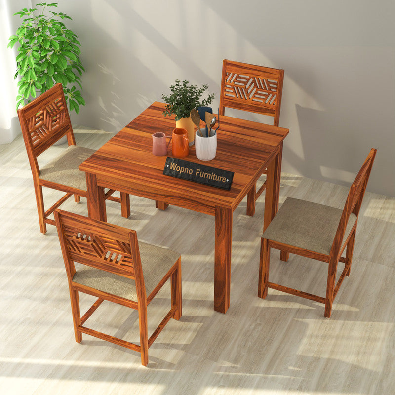 Morvex Sheesham Wood Dining Set 4 Seater 34x34x30 (Honey Finish)