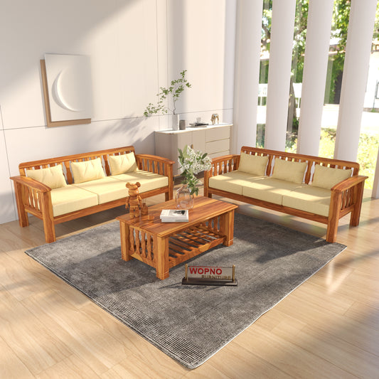 Raiden 3+3 Seater Solid Wood Sofa (Honey Finish)