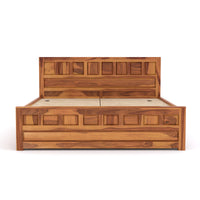 Ravento Sheesham Wood Queen Size Bed With Storage (Honey Finish)
