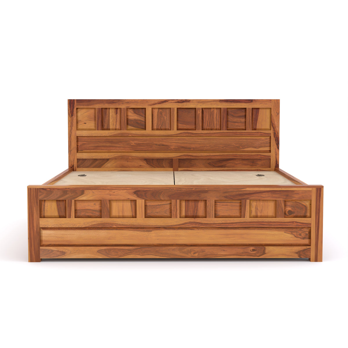 Ravento Sheesham Wood King Size Bed With Storage (Honey Finish)