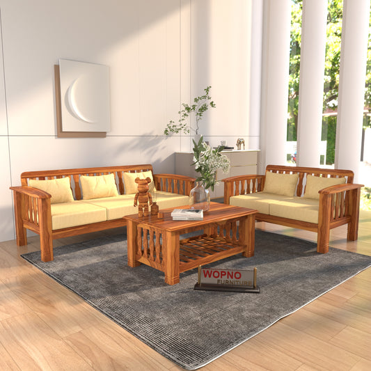 Raiden 3+2 Seater Solid Wood Sofa (Honey Finish)