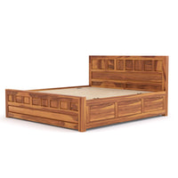 Ravento Sheesham Wood Queen Size Bed With Storage (Honey Finish)
