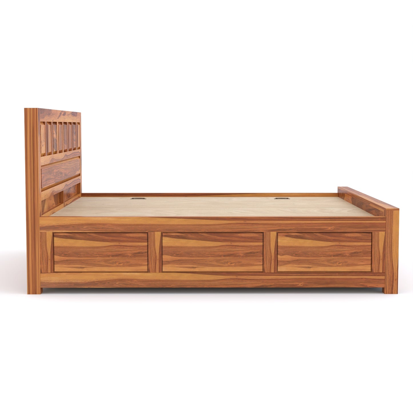 Ravento Sheesham Wood Queen Size Bed With Storage (Honey Finish)