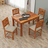 Morvex Sheesham Wood Dining Set 4 Seater 45x45x30 (Honey Finish)