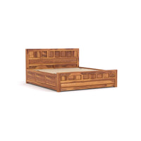 Ravento Sheesham Wood Queen Size Bed With Storage (Honey Finish)