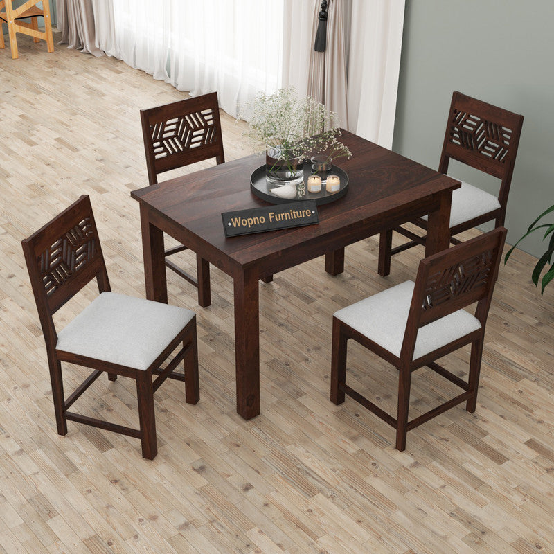 Morvex Sheesham Wood Dining Set 4 Seater 45x45x30 (Walnut Finish)