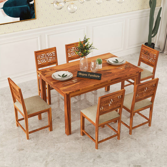 Morvex Sheesham Wood Dining Set 6 Seater (Honey Finish)