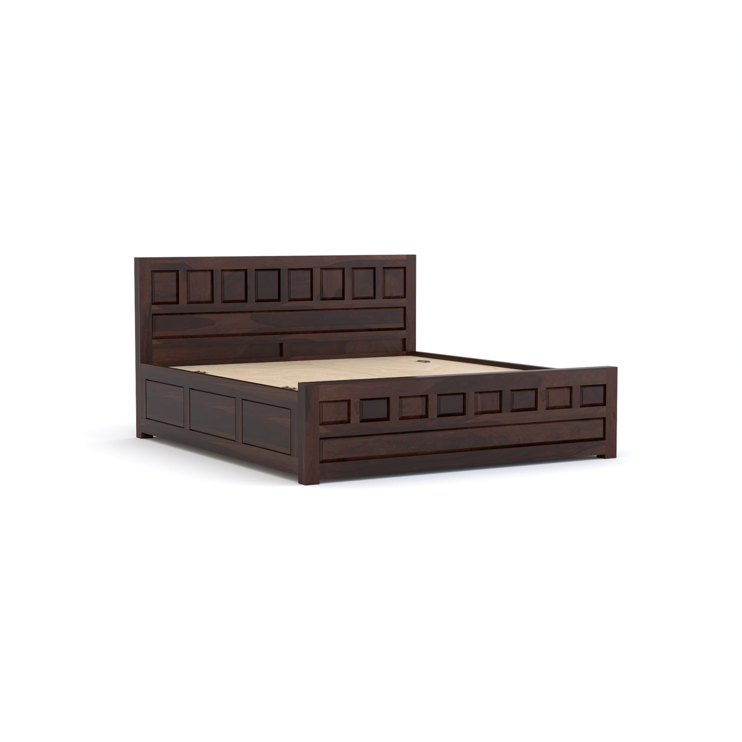 Ravento Sheesham Wood Queen Size Bed With Storage (Walnut Finish)