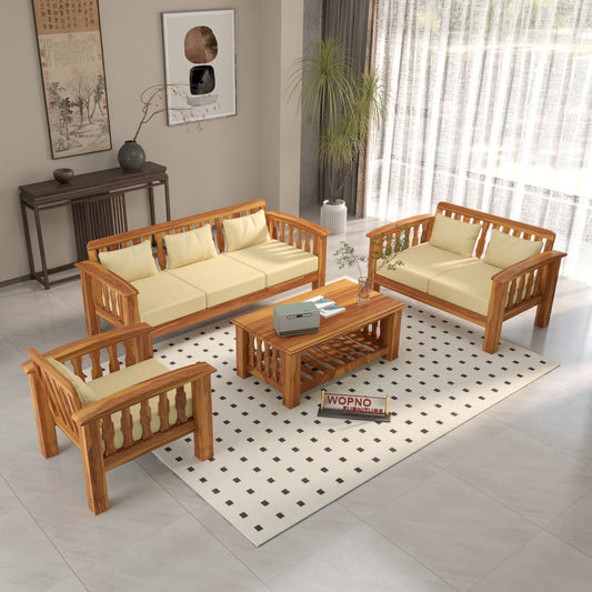 Raiden 6 Seater Solid Wood Sofa (Honey Finish)