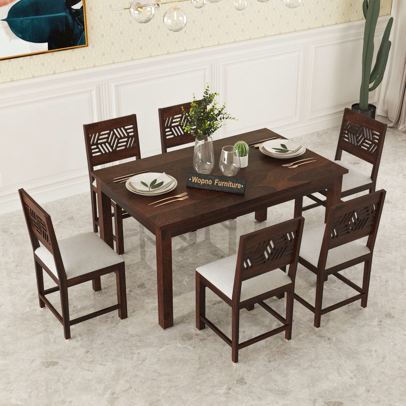 Morvex Sheesham Wood Dining Set 6 Seater (Walnut Finish)