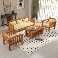Raiden 5 Seater Solid Wood Sofa (Honey Finish)
